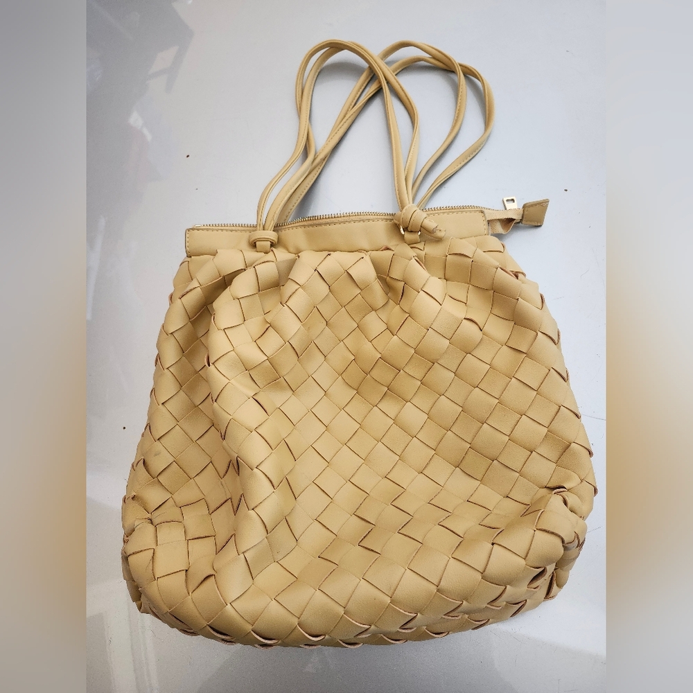 Butter Yellow Woven Shoulder Bag